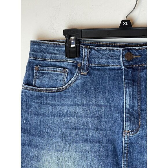 BP Denim Blue Medium Wash‎ Cotton Blend A Line Raw Hem Mini Skirt Size 28 - Picture 6 of 11